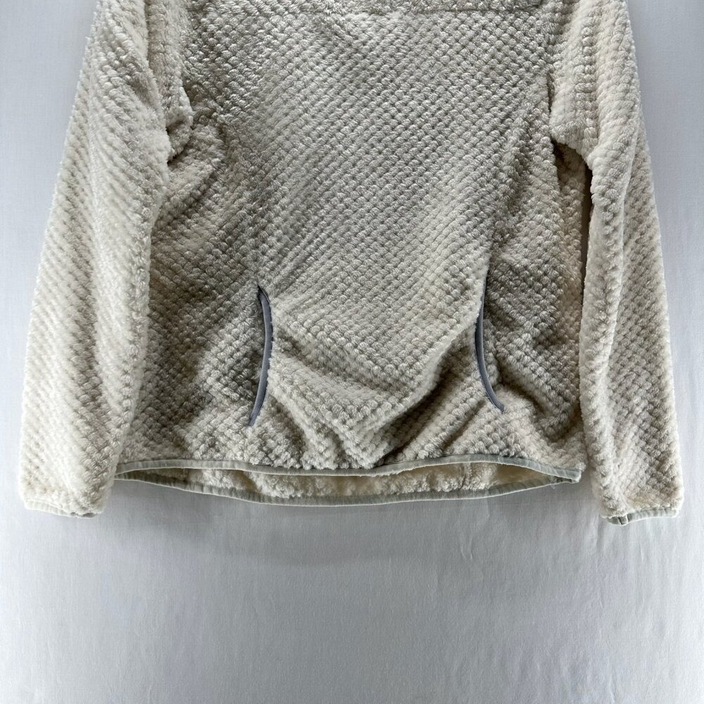 Eddie Bauer Sherpa Quilted Pullover Sweater Women M Snap Mock Neck Pockets Cream - Picture 4 of 11